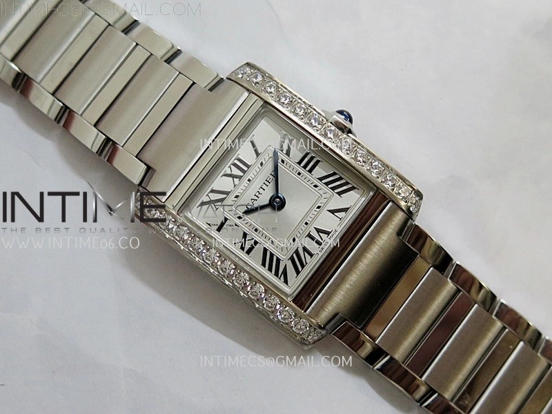 Tank Francaise Ladies 21.2mm Diamond Bezel SS 8848F 1:1 Best Edition Silver Dial on SS Bracelet Ronda Quartz V2
